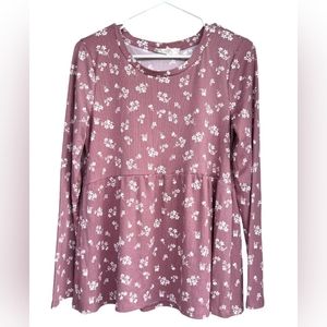 Pink Rose Long-Sleeve Peplum Top, Size-L, Rose Gold Colour